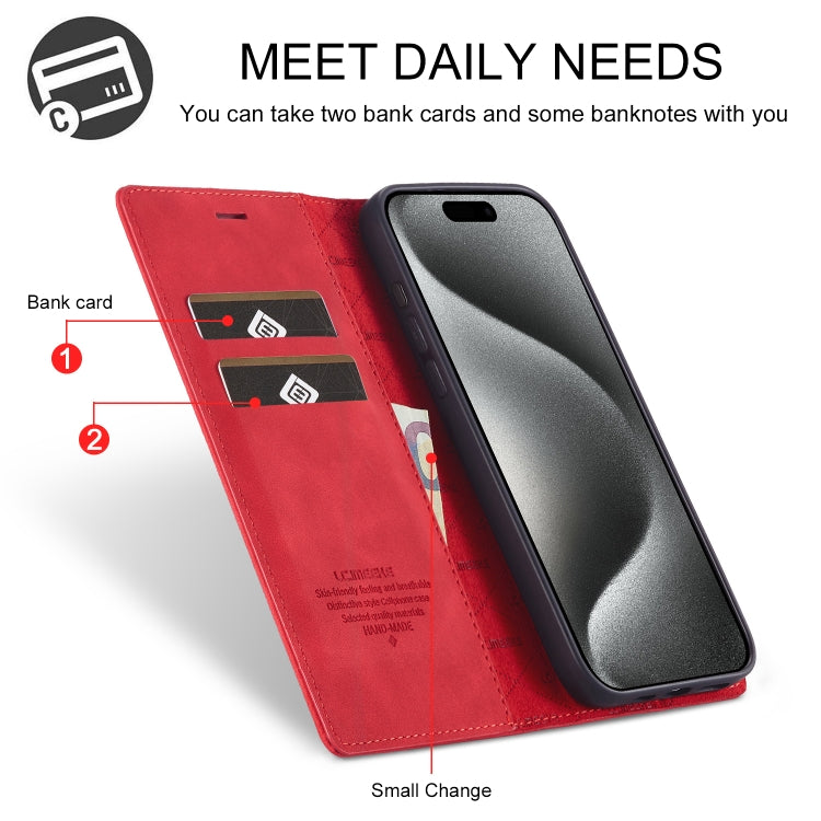 For iPhone 16 Pro LC.IMEEKE Strong Magnetism Microfiber Leather Phone Case(Red)