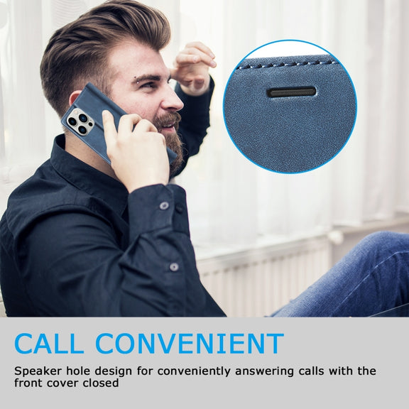 For iPhone 16 Pro LC.IMEEKE Strong Magnetism Microfiber Leather Phone Case(Blue)