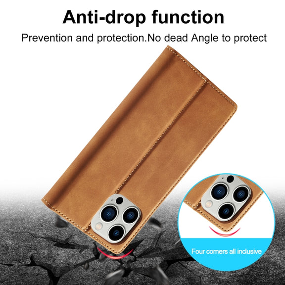 For iPhone 16 Pro LC.IMEEKE Strong Magnetism Microfiber Leather Phone Case(Brown)