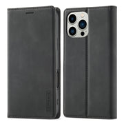 For iPhone 16 Pro Max LC.IMEEKE Strong Magnetism Microfiber Leather Phone Case(Black)
