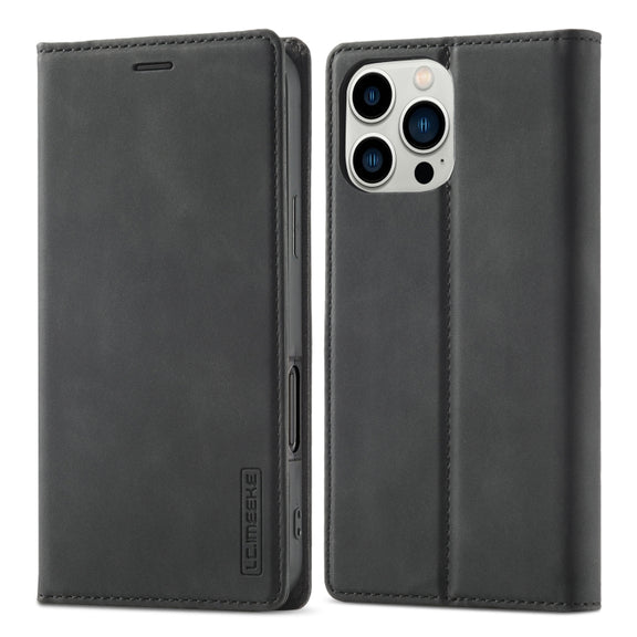 For iPhone 16 Pro Max LC.IMEEKE Strong Magnetism Microfiber Leather Phone Case(Black)