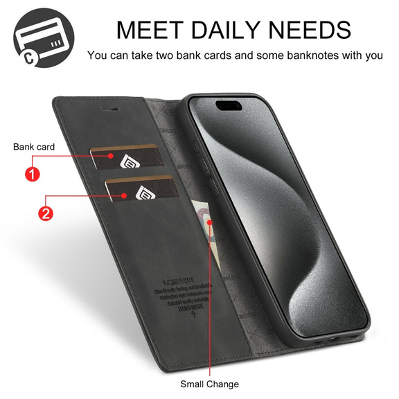 For iPhone 16 Pro Max LC.IMEEKE Strong Magnetism Microfiber Leather Phone Case(Black)