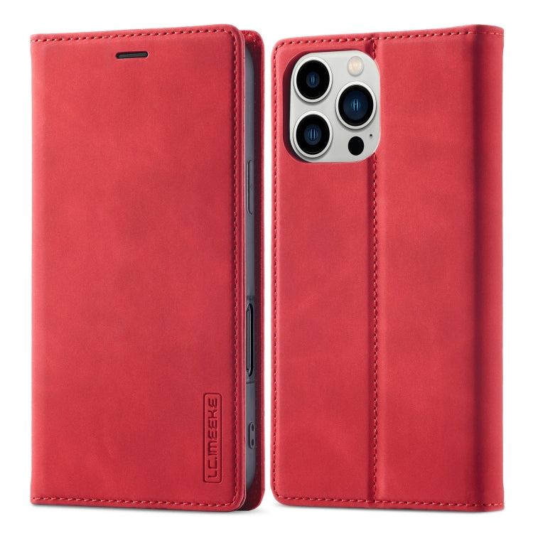 For iPhone 16 Pro Max LC.IMEEKE Strong Magnetism Microfiber Leather Phone Case(Red)