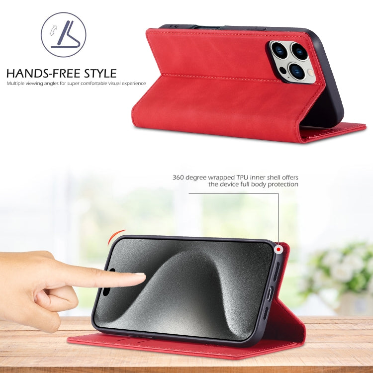 For iPhone 16 Pro Max LC.IMEEKE Strong Magnetism Microfiber Leather Phone Case(Red)