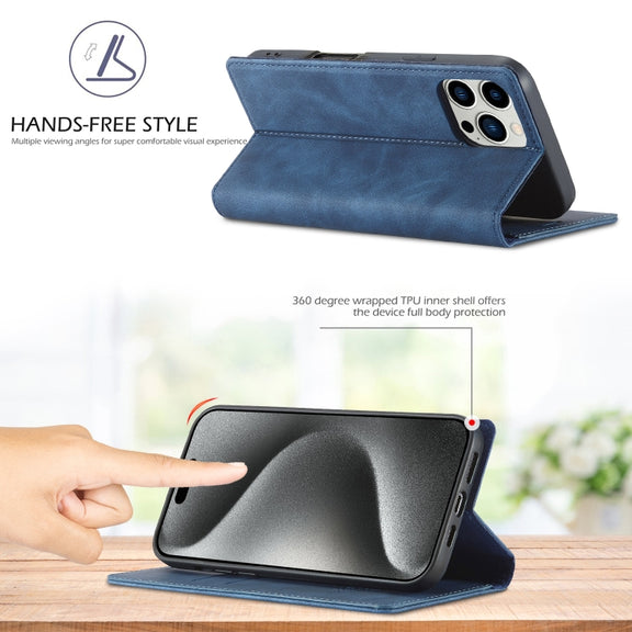 For iPhone 16 Pro Max LC.IMEEKE Strong Magnetism Microfiber Leather Phone Case(Blue)