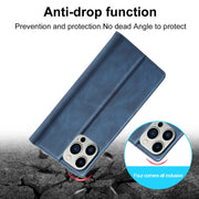 For iPhone 16 Pro Max LC.IMEEKE Strong Magnetism Microfiber Leather Phone Case(Blue)