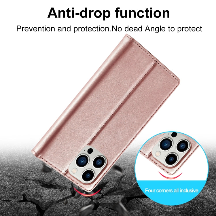 For iPhone 16 Pro Max LC.IMEEKE Strong Magnetism Microfiber Leather Phone Case(Rose Gold)