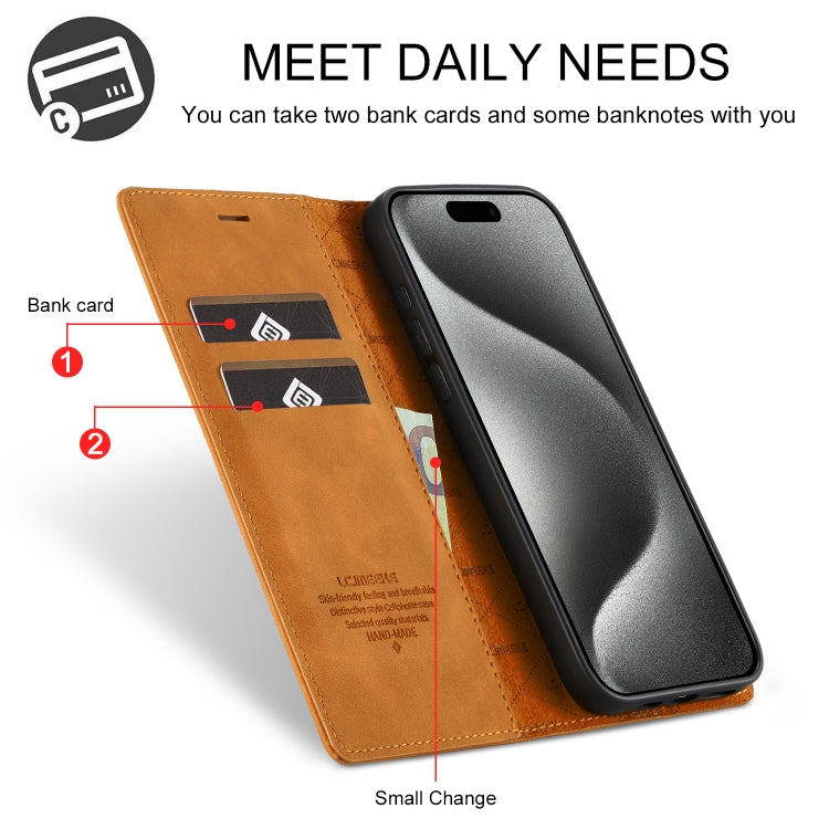 For iPhone 16 Pro Max LC.IMEEKE Strong Magnetism Microfiber Leather Phone Case(Brown)