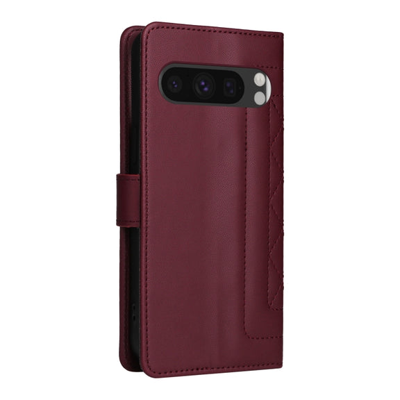 For Google Pixel 9 Pro Diamond Lattice Leather Flip Phone Case(Wine Red)