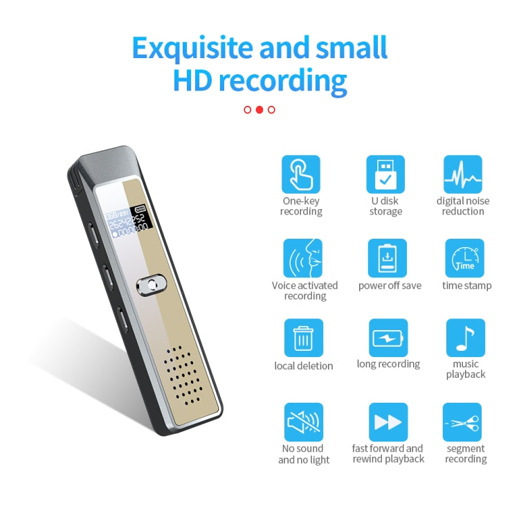 JNN Q7 Mini Portable Voice Recorder with OLED Screen, Memory:4GB(Grey+Gold)
