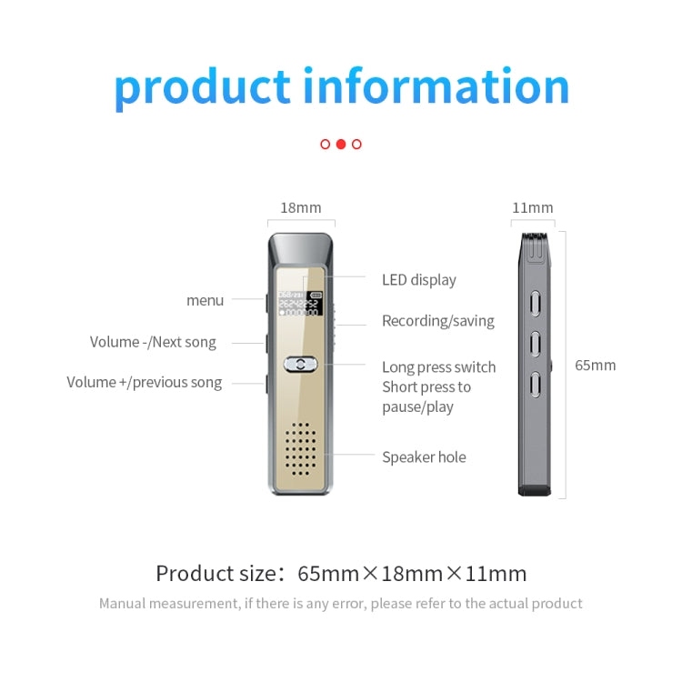 JNN Q7 Mini Portable Voice Recorder with OLED Screen, Memory:4GB(Grey+Gold)