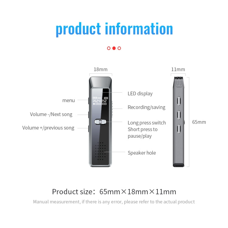 JNN Q7 Mini Portable Voice Recorder with OLED Screen, Memory:4GB(Metal Gray)