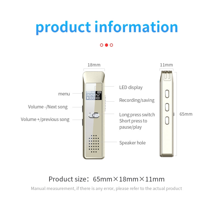 JNN Q7 Mini Portable Voice Recorder with OLED Screen, Memory:16GB(Gold)