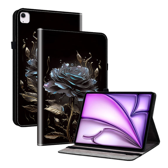For iPad Air 11 2025 / 2024 Crystal Texture Painted Leather Smart Tablet Case(Black Rose)