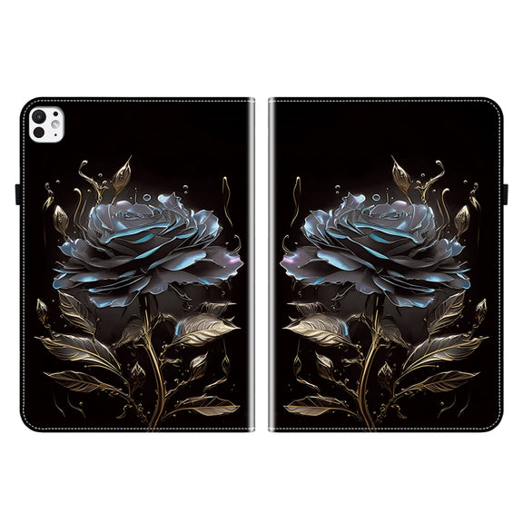For iPad Pro 11 2024 Crystal Texture Painted Leather Smart Tablet Case(Black Rose)