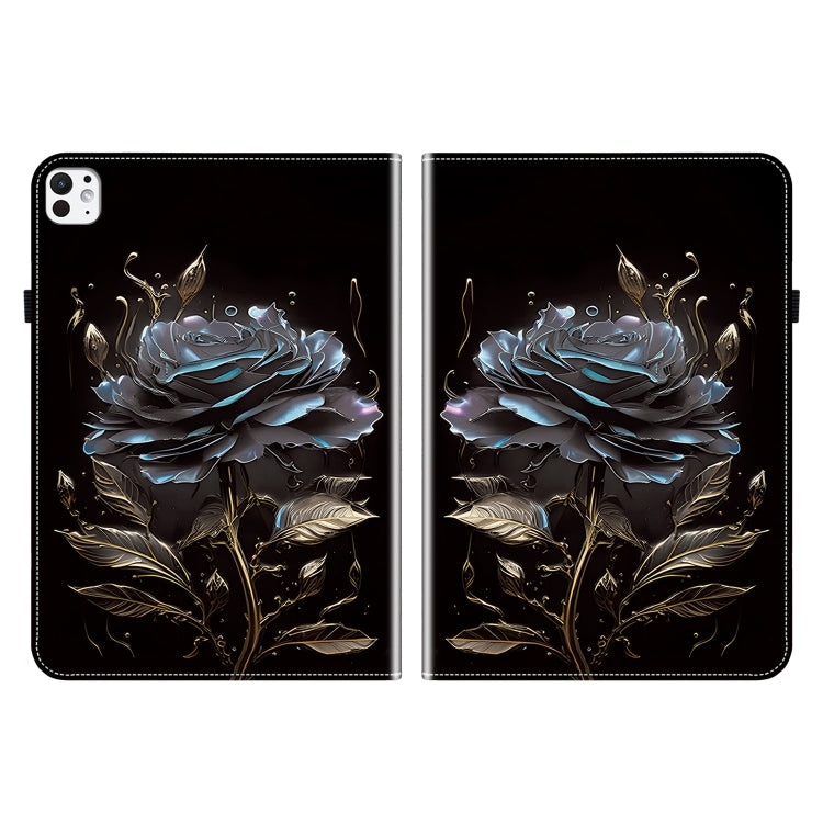 For iPad Pro 11 2024 Crystal Texture Painted Leather Smart Tablet Case(Black Rose)