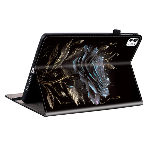 For iPad Pro 11 2024 Crystal Texture Painted Leather Smart Tablet Case(Black Rose)