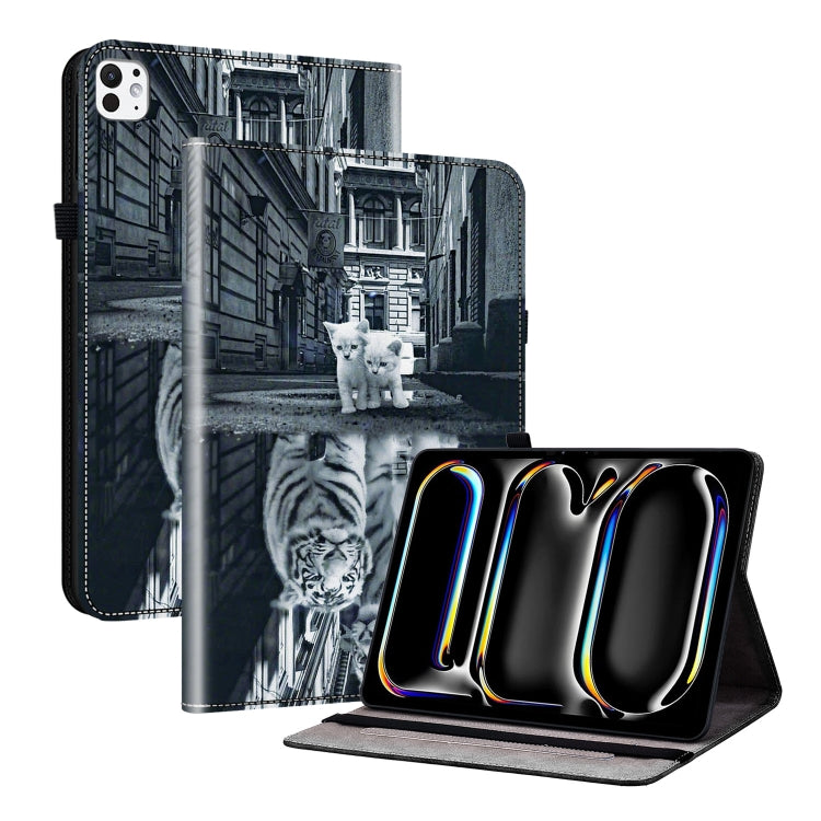 For iPad Pro 11 2024 Crystal Texture Painted Leather Smart Tablet Case(Cat Reflection Tiger)