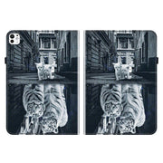 For iPad Pro 11 2024 Crystal Texture Painted Leather Smart Tablet Case(Cat Reflection Tiger)