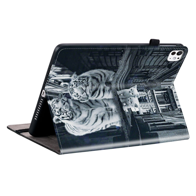 For iPad Pro 11 2024 Crystal Texture Painted Leather Smart Tablet Case(Cat Reflection Tiger)