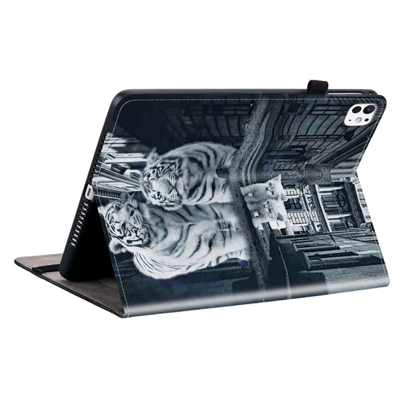 For iPad Pro 11 2024 Crystal Texture Painted Leather Smart Tablet Case(Cat Reflection Tiger)