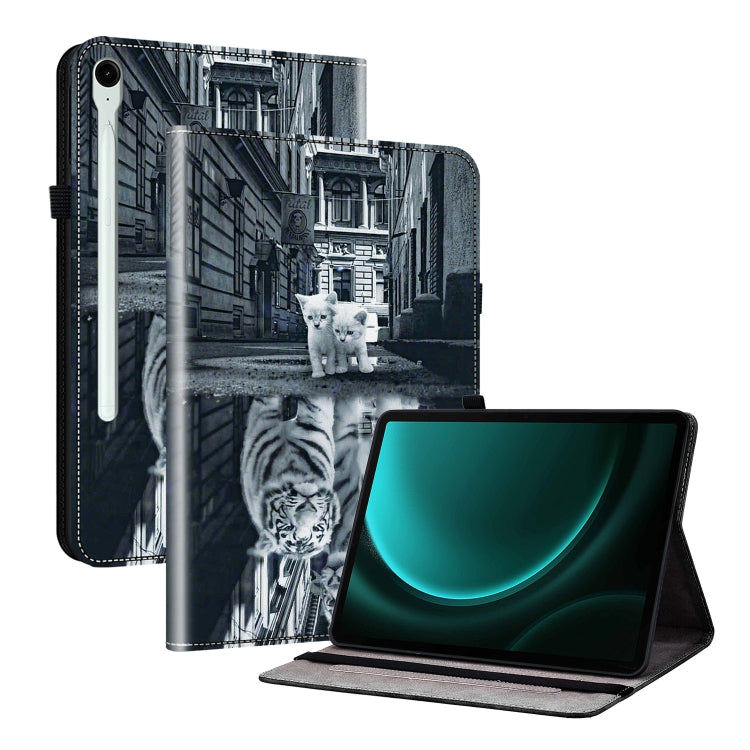 For Samsung Galaxy Tab S9 / S9 FE Crystal Texture Painted Leather Tablet Case(Cat Reflection Tiger)