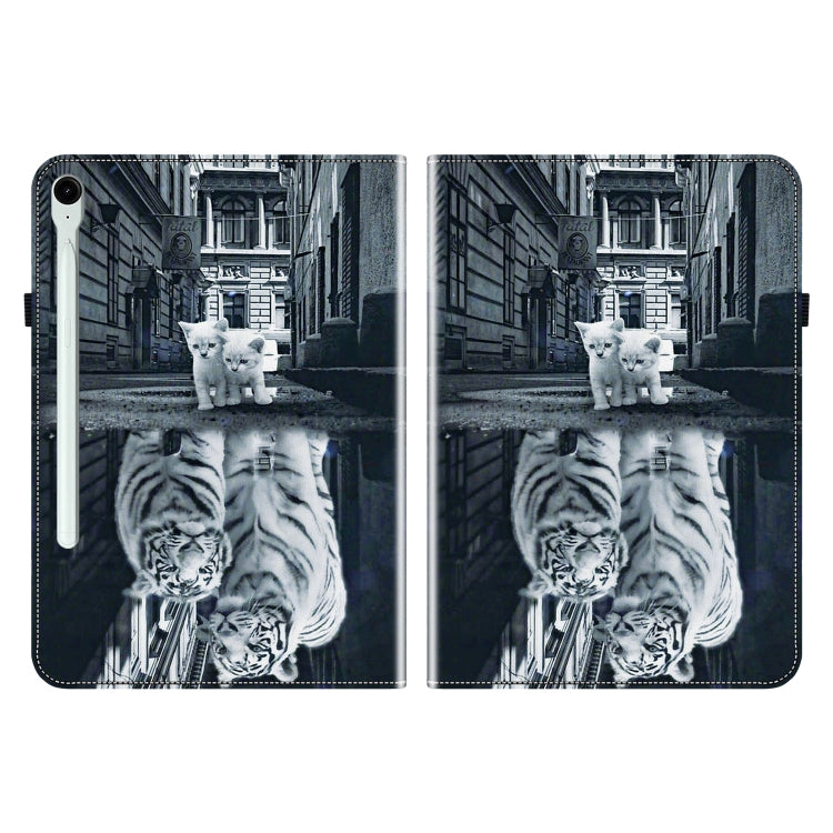 For Samsung Galaxy Tab S9 / S9 FE Crystal Texture Painted Leather Tablet Case(Cat Reflection Tiger)