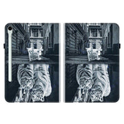 For Samsung Galaxy Tab S9 / S9 FE Crystal Texture Painted Leather Tablet Case(Cat Reflection Tiger)