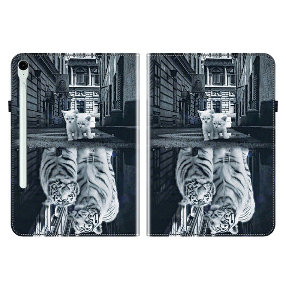 For Samsung Galaxy Tab S9 / S9 FE Crystal Texture Painted Leather Tablet Case(Cat Reflection Tiger)