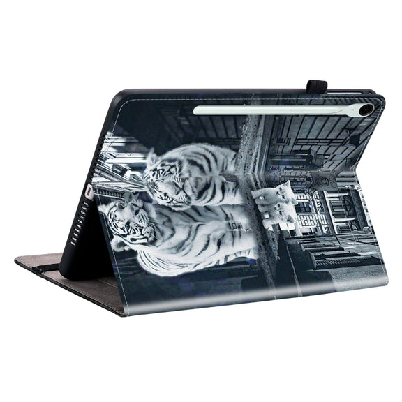 For Samsung Galaxy Tab S9 / S9 FE Crystal Texture Painted Leather Tablet Case(Cat Reflection Tiger)