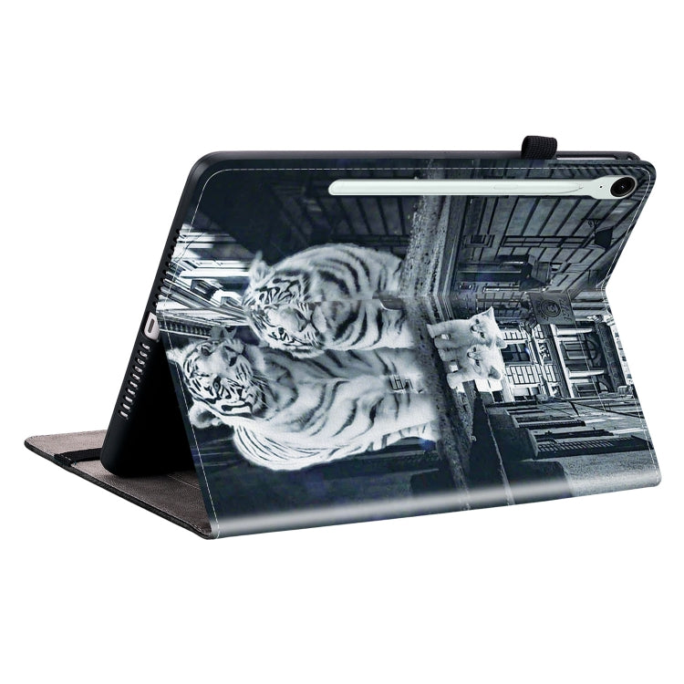 For Samsung Galaxy Tab S9 / S9 FE Crystal Texture Painted Leather Tablet Case(Cat Reflection Tiger)