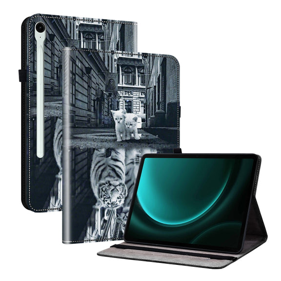 For Samsung Galaxy Tab S9 / S9 FE Crystal Texture Painted Leather Tablet Case(Cat Reflection Tiger)