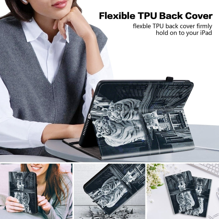 For Samsung Galaxy Tab S9 / S9 FE Crystal Texture Painted Leather Tablet Case(Cat Reflection Tiger)