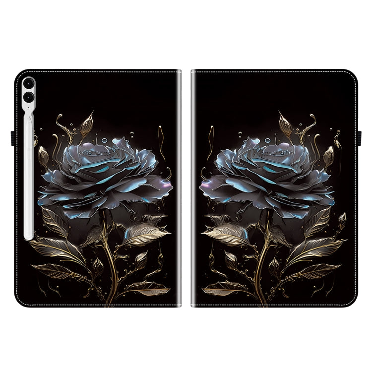 For Samsung Galaxy Tab S9+ / S9 FE+ Crystal Texture Painted Leather Tablet Case(Black Rose)