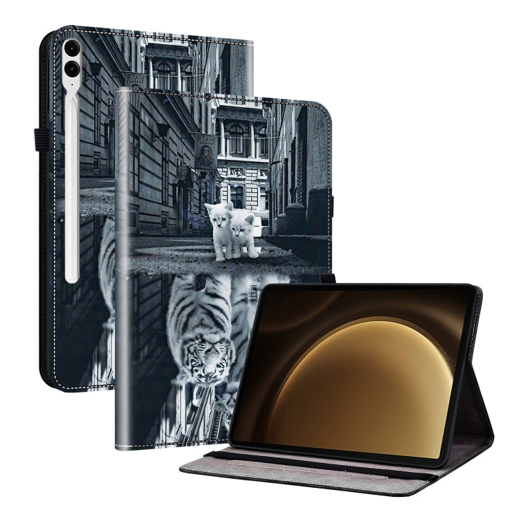 For Samsung Galaxy Tab S9+ / S9 FE+ Crystal Texture Painted Leather Tablet Case(Cat Reflection Tiger)