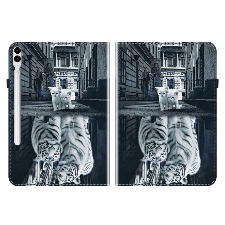 For Samsung Galaxy Tab S9+ / S9 FE+ Crystal Texture Painted Leather Tablet Case(Cat Reflection Tiger)