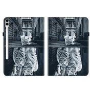 For Samsung Galaxy Tab S9+ / S9 FE+ Crystal Texture Painted Leather Tablet Case(Cat Reflection Tiger)