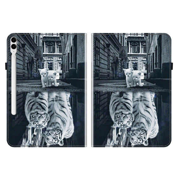 For Samsung Galaxy Tab S9+ / S9 FE+ Crystal Texture Painted Leather Tablet Case(Cat Reflection Tiger)