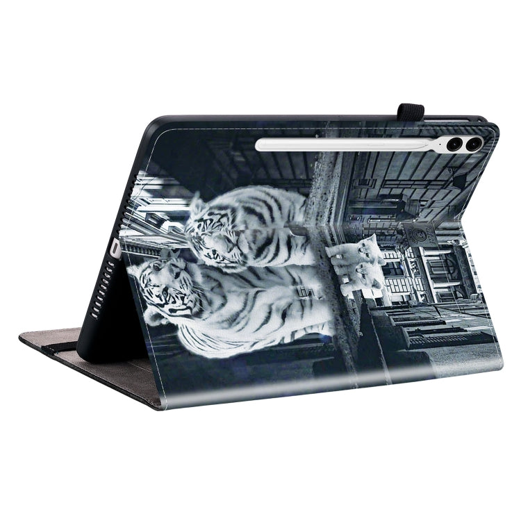 For Samsung Galaxy Tab S9+ / S9 FE+ Crystal Texture Painted Leather Tablet Case(Cat Reflection Tiger)