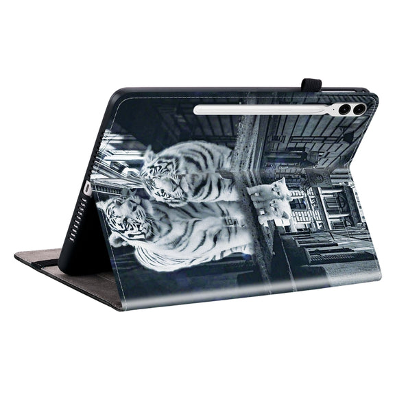 For Samsung Galaxy Tab S9+ / S9 FE+ Crystal Texture Painted Leather Tablet Case(Cat Reflection Tiger)