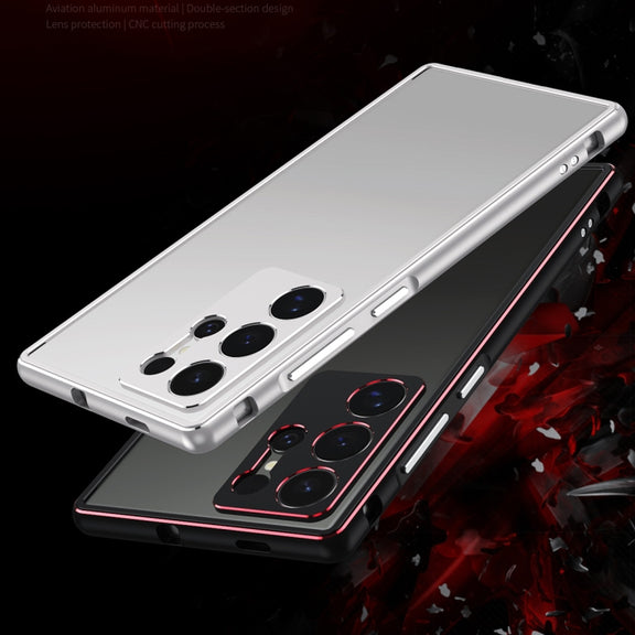 For Samsung Galaxy S24 Ultra 5G Aurora Series Lens Protector + Metal Frame Phone Case(Black Purple)