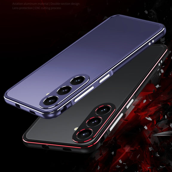 For Samsung Galaxy S24 5G Aurora Series Lens Protector + Metal Frame Phone Case(Purple Silver)