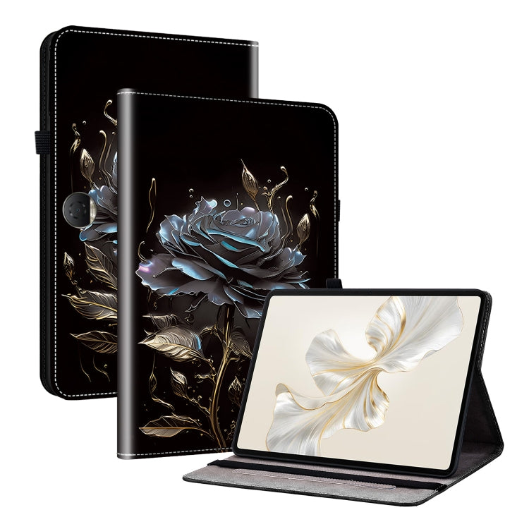 For Honor Pad 9 12.1 Crystal Texture Painted Leather Tablet Case(Black Rose)