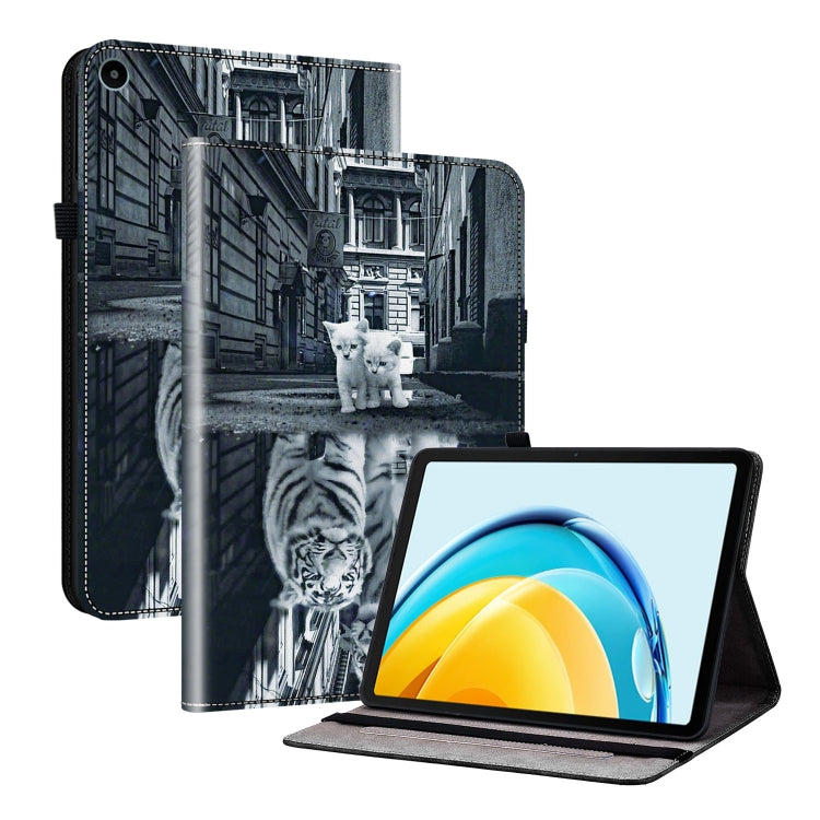 For Huawei MatePad SE 10.4 Crystal Texture Painted Leather Smart Tablet Case(Cat Reflection Tiger)