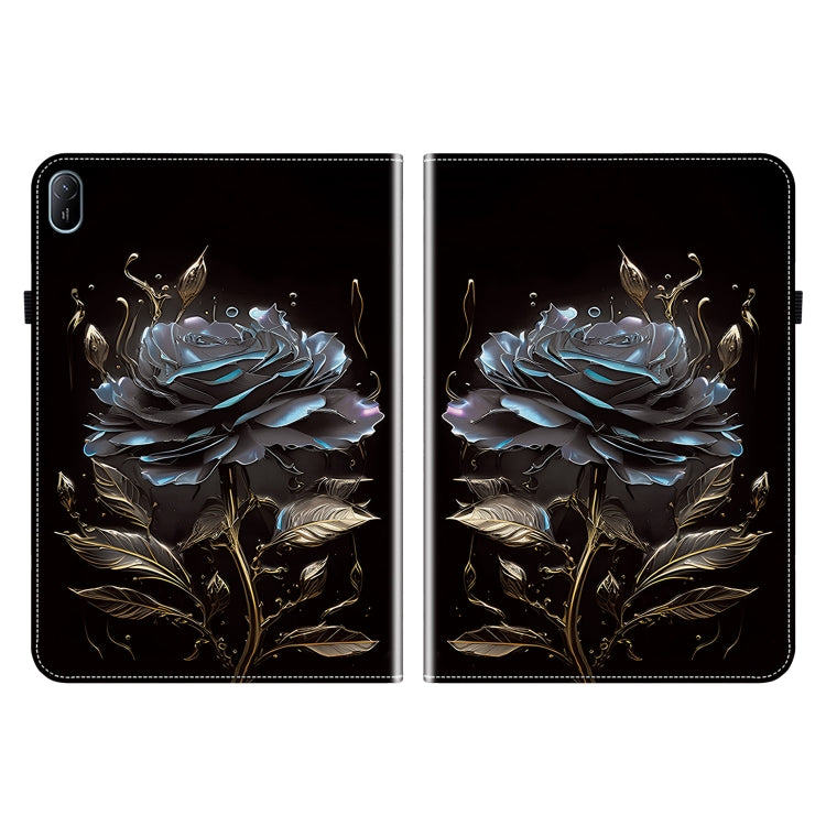 For Huawei MatePad SE 11 2024 Crystal Texture Painted Leather Smart Tablet Case(Black Rose)