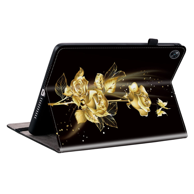 For OPPO Pad Air Crystal Texture Painted Leather Tablet Case(Gold Butterfly Rose)