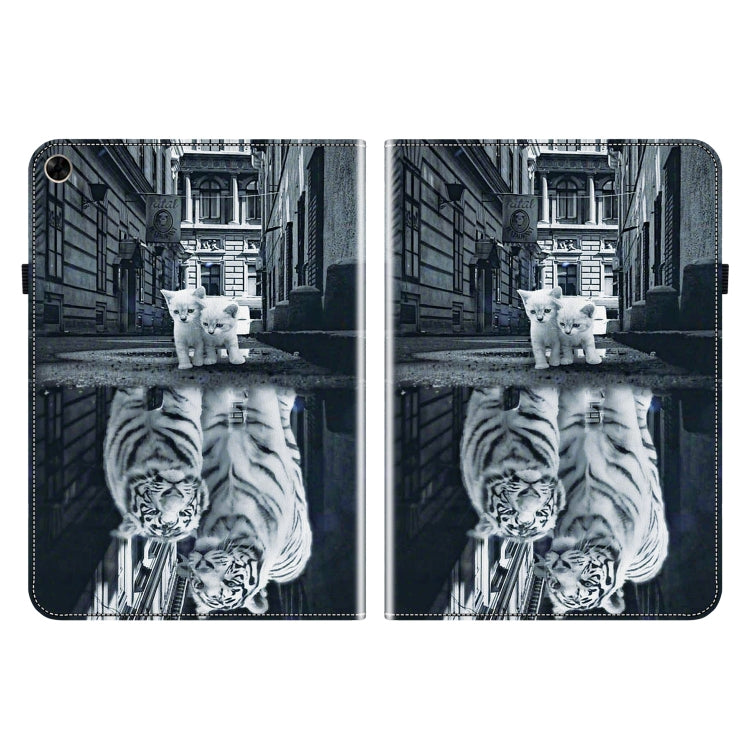 For Realme Pad 10.4 Crystal Texture Painted Leather Tablet Case(Cat Reflection Tiger)