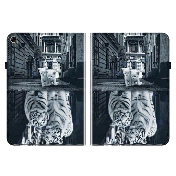 For Realme Pad 10.4 Crystal Texture Painted Leather Tablet Case(Cat Reflection Tiger)