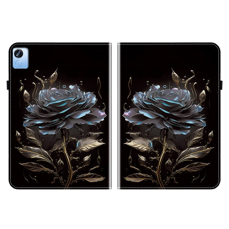 For Realme Pad X Crystal Texture Painted Leather Tablet Case(Black Rose)