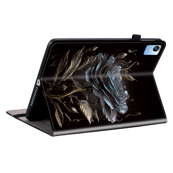 For Realme Pad X Crystal Texture Painted Leather Tablet Case(Black Rose)